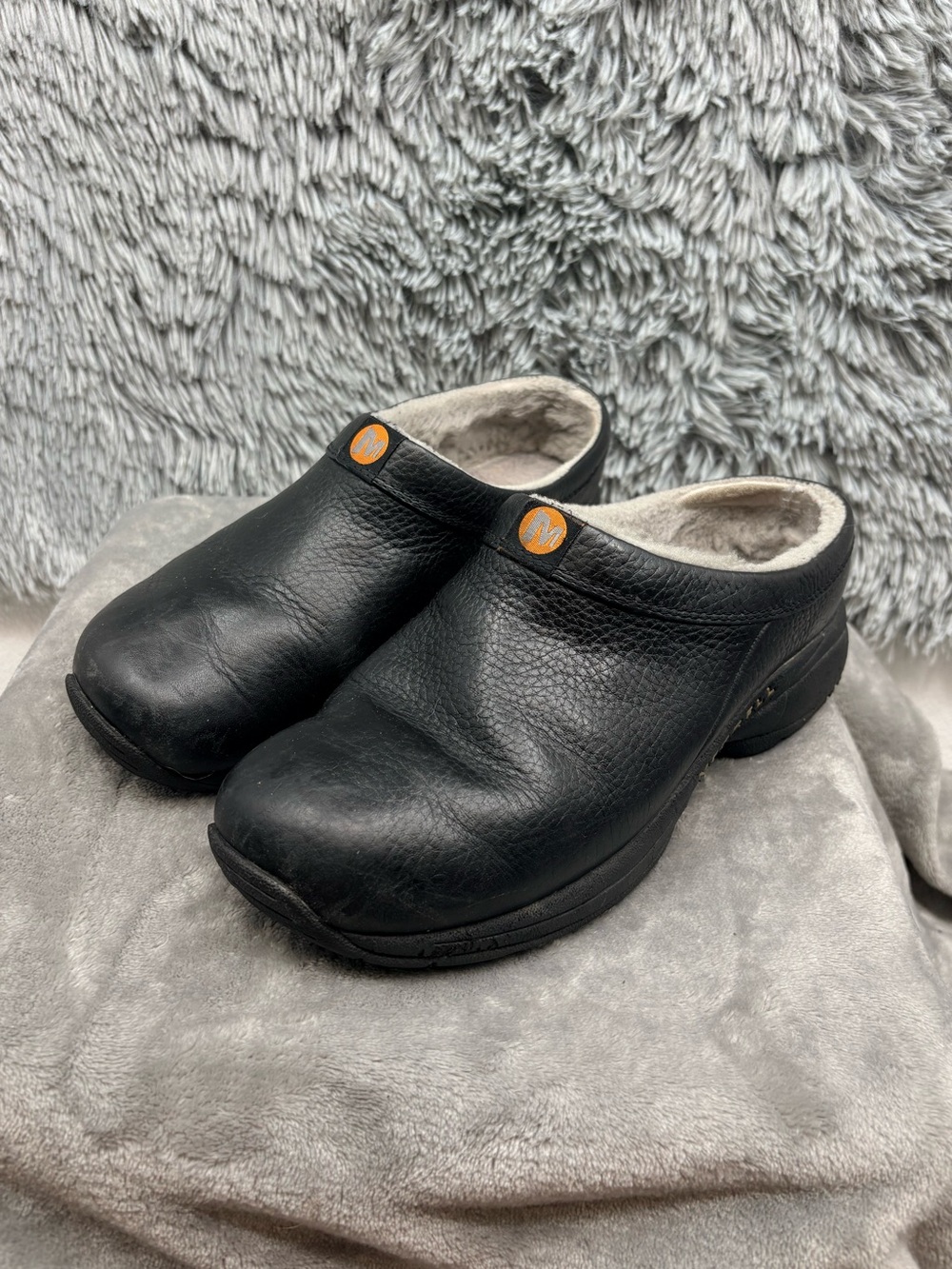 Merrell Clogs Womens 9 Black Leather Primo Chill Slide Fleece Lined Encore